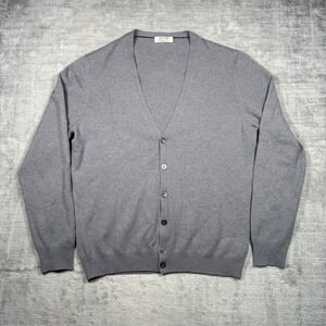 Gran Sasso Sweater Mens 50 Grey Cashmere Wool Cardigian Preppy Classic Italy